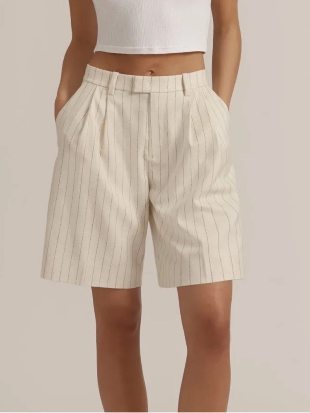 Favorite Daughter Cream Pinstripe THE LOW FAVORITE BERMUDA SHORT